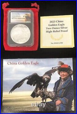 2023 2oz. 999 Fine Silver China Golden Eagle First Day Of Issue NGC PF70 UC &COA