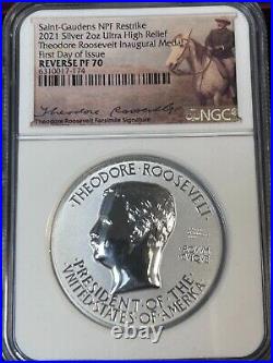 2oz Silver2021 Roosevelt Ultra High Relief NGC Reverse Proof 70 FDOI