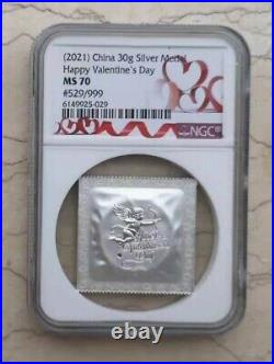 3 x Pcs NGC MS70 China Holographic Medals Set Love Happy Valentine's Day