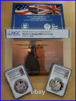 400th Anniversary of the Mayflower Voyage Silver Proof Coin and Medal Set NGC US