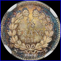 A Glorious Uber-looker Ngc Ms64 1831-b France 1/4 Franc Louis Philippe I Toned