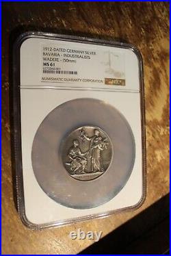 Bavaria 1912 Medal Industialists By Wadere 50 MM Silver Ngc Ms 61