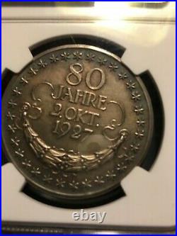 Beautiful Germany Silver Medal 1927 Von Hindenburg 80th Birthday, Gem NGC MS66
