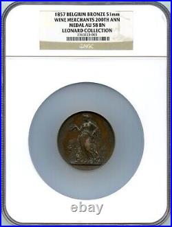 Belgium 1857 Wine Merchants Bicentennial Bronze Medal By D'argent 51mm Ngc Au58
