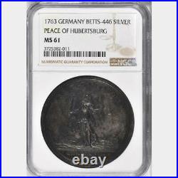 Betts-446 1763 Peace of Hubertsburg silver medal / NGC MS-61