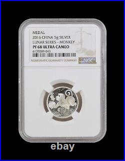 CHINA. 2016, Medal, Silver NGC PF68 Lunar Zodiac, Year of the Monkey