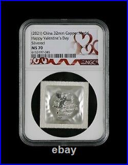 CHINA. 2021, Medal, Silvered NGC MS70 Top Pop? Valentine's Day Condom RARE
