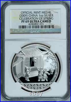 China 2009 S10Y Celebration of Spring Medal NGC PF69.999 Silver RARE! Bullion
