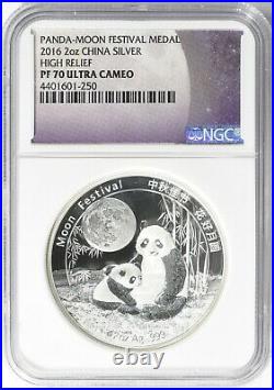 China 2016 Silver 2 oz. Panda Moon Festival High Relief Medal NGC Proof-70 UC