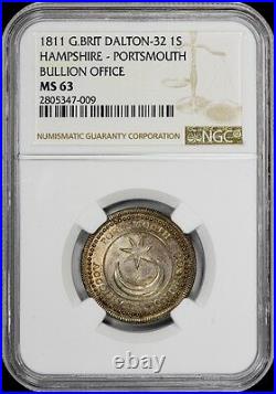 Finest & Only At Pcgs & Ngc Ms 63 1811 1s Shilling Token Great Britain Toned