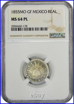Finest & Only @ Pcgs & Ngc Ms 64 Pl 1855 Mo-gf Mexico Reale Cap & Rays, Eagle 1