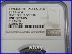 France 1794 Death Of Elizabeth Silver Medal NGC UNC Details Cleaned LOOS