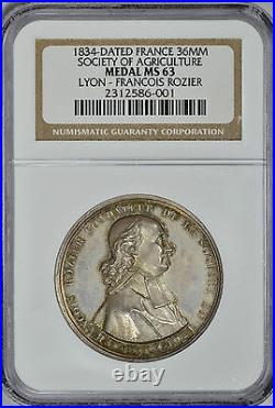 France 1834 Society Of Agriculture Medal Ngc Ms63 Lyon-francois Rozier, Toned