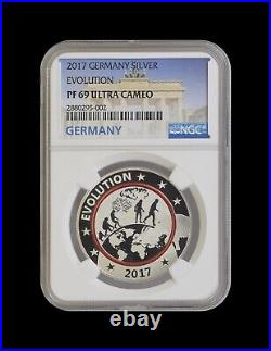GERMANY. 2017, Medal, Silver NGC PF69 Top Pop? Planet Earth, Evolution
