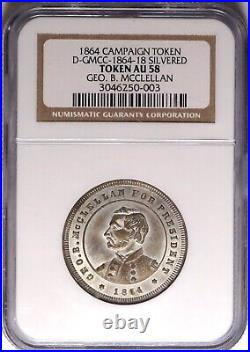 Geo McClellan Presidential Campaign Medal DeWitt-GMCC 1864-18 Silvered NGC AU58