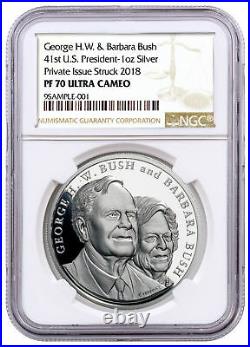 George and Barbara Bush Commem 1 oz Silver Medal 41st U. S. President NGC PF70 UC