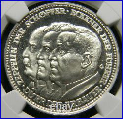 Germany 1929 Silver Zepplin Medal NGC MS 64