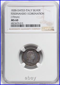 Italy Milan Ferdinand I Of Austria 1838 Silver Coronation Medal, Unc, Ngc Ms60