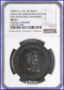 King-1118 1909 San Francisco Examiner Lincoln Essay Award by Shreve / NGC MS61