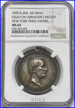 King-494 1909 New York Times Lincoln Essay Award by Tiffany & Co. / NGC MS-65