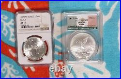 Lot of 2 Mexico Libertad 1 oz. 999 Silver Coins 1985 and 2015 MS66 and MS69