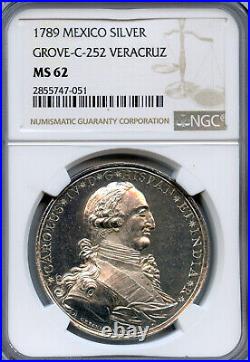 MEXICO. Veracruz. Charles IV Silver Proclamation Medal, 1789. NGC MS62 Bright