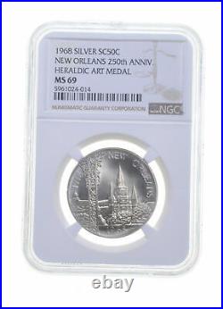 MS69 1968 New Orleans 250th Anniv Silver So Called Half Dollar Medal NGC 5728