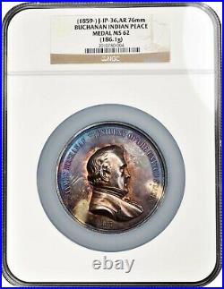 Med034 Extremely Rare Silver 1857 James Buchanan Indian Peace Medal. NGC MS62