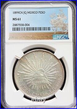 Mexico 1 Peso Cn 1899 J. Q. Culiacan, NGC MS61. KM# 409 Special NGC Label