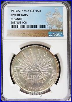 Mexico 1 Peso Zs 1903 F. Z. Zacatecas, NGC UNC Details, Cleaned. KM# 409.3