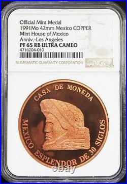 Mexico 1 oz. 1991 Copper Mexican Mint Medal, Los Angeles NGC PF65 RB Ultra Cameo
