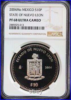 Mexico $10 Pesos State of Nuevo Leon, 1 oz. 999 Silver, NGC PF68 UC. KM# 741