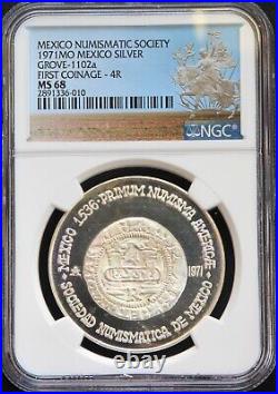 Mexico 1971 Mo SONUMEX 4 R Silver Medal, NGC MS68 Grove 1102a Special NGC label