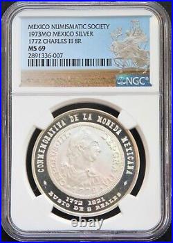 Mexico 1973 Mo SONUMEX 1772 Charles III Silver Medal, NGC MS69 Special NGC label
