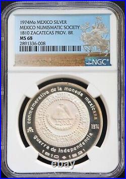 Mexico 1974 Mo SONUMEX 1810 LVO Silver Medal, NGC MS68 Special NGC label