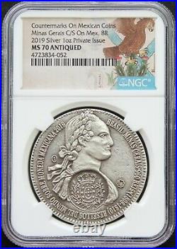 Mexico 2019 8 Reales. 999 Silver Medal, Minas Gerais Counterstamp NGC MS70