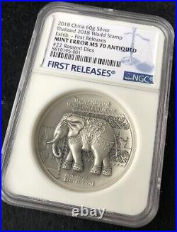 Mint Error NGC MS70 2018 Thailand World Stamp expo Antique Silver Medal 60gram