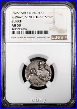 ND Swiss Shooting Fest Medal, R-1942b, Silvered AE, 22 mm, Zurich, NGC AU 58