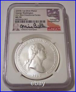 NGC 2018 George Washington Presidential 1 oz Silver Medal MS70 Castle Signed