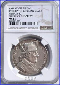 NGC MS61 Germany 1912 Kienast-12 Frederick The Great Karl Goetz Silver Medal