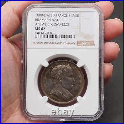 NGC-MS62 France 1809 Napoleon Antwerp Commerce Silver Medal