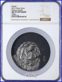 NGC MS70 Antiqued 2017 China 80mm Silver Medal Tibetan Mastiff