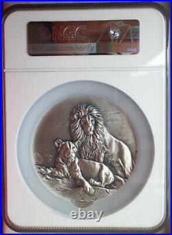 NGC MS70 Antiqued 2020 China 80mm Solid Silver (around 395 grams) Medal Lions