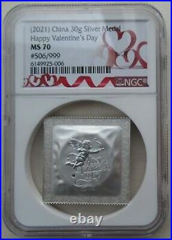 NGC MS70 China 2021 Happy Valentine's Day Silver Medal 30g