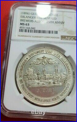 NGC Nurnberg 1896 MS 63 City View Silvered Medal Germany State Rare TOP POP