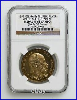 NGC PF63 1897 Germany Prussia Wilhelm I Centennial Silver Medal K10045