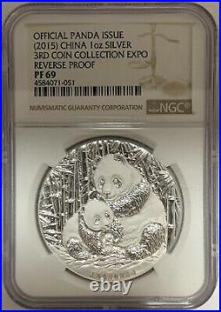 NGC PF69 2015 China 1oz silver Medal 3th Panda Gold&silver coin collection EXPO