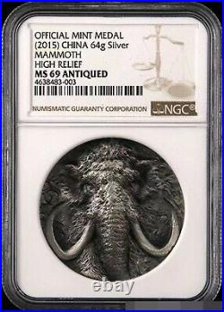 NGC PF69 2015 China 2oz Silver medal Mammoth high relief Official mint