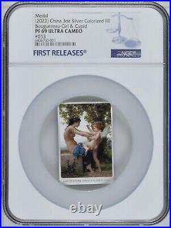 NGC PF69 Bouguereau-Girl Defending Herself Against Cupid 3oz Silver Color Medal