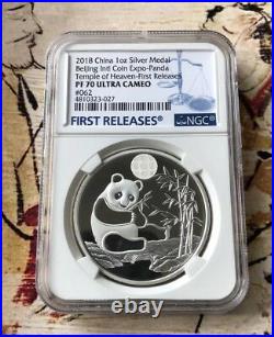NGC PF70 2018 Beijing Coin Expo SILVER Panda medal 1oz Intl Expo